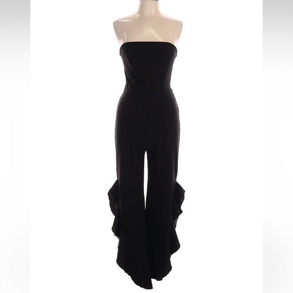 Lulus Pants - Lulu's Classic Black Strapless Size L bandeau Jumpsuit with ruffle cutout legs